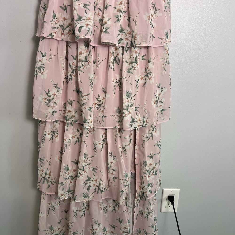 NWT VIGI Flourishing Shine Light Pink Floral Tiered Maxi Dress Sz L - Picture 3 of 16